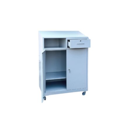 Pupitru metalic dublu cu sertar, capac înclinat pentru scris